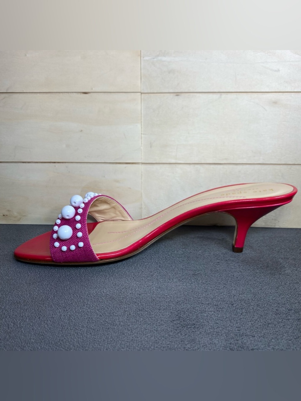 Kate Spade Chance Pink Linen Pumps Women's Size 9 Shoes B Leather Kitten Heels - Picture 2 of 9